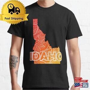 Colorful Mandala Art Map Of Idaho With Text In Red T-Shirt